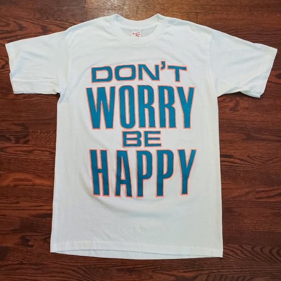 Vintage Don't Worry Be Happy Single Stitch T Shirt Size L Made in USA - Picture 1 of 6